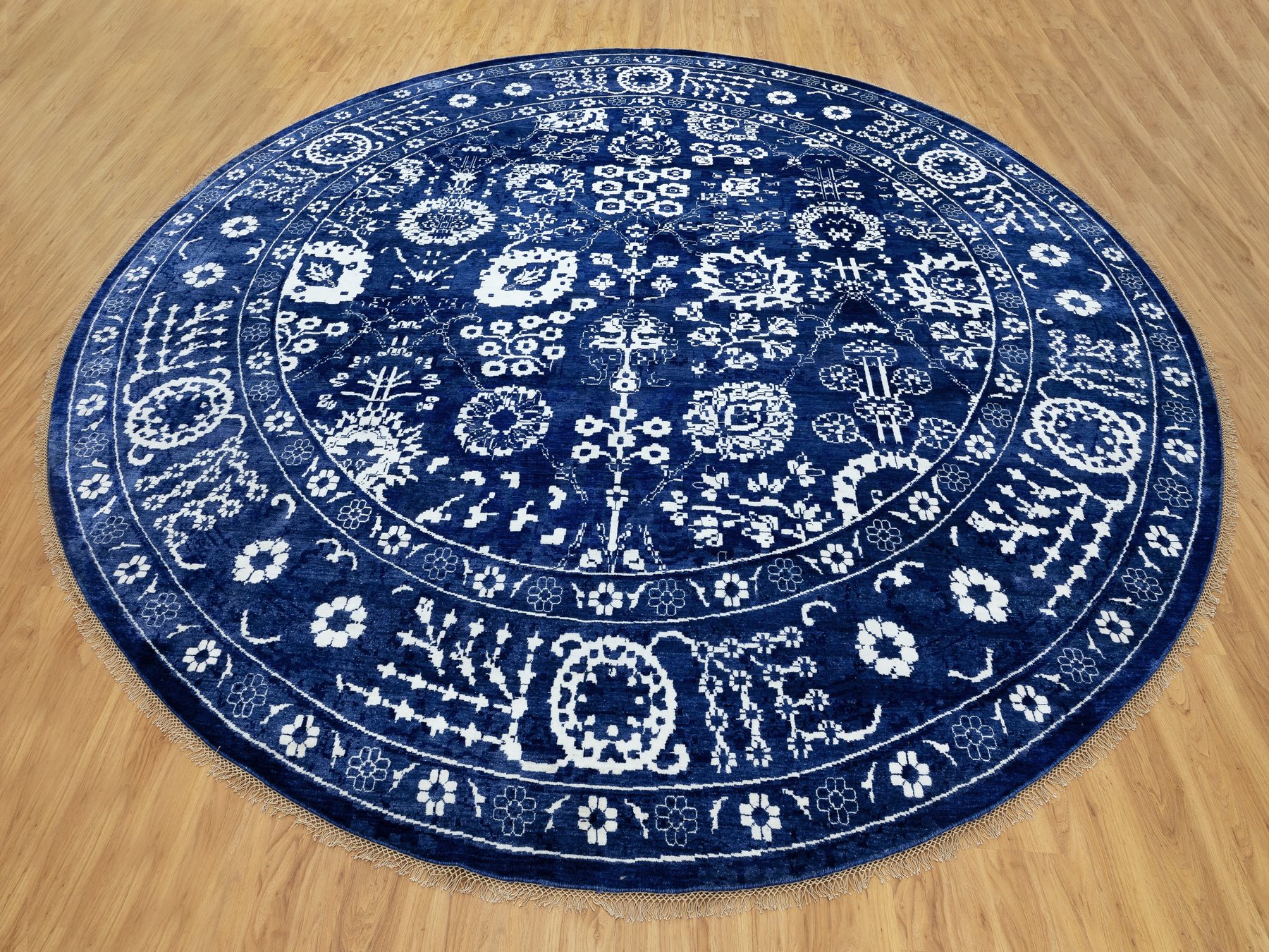 14'x14' Blue Tone On Tone Tabriz Wool and Silk Hand Knotted Round
